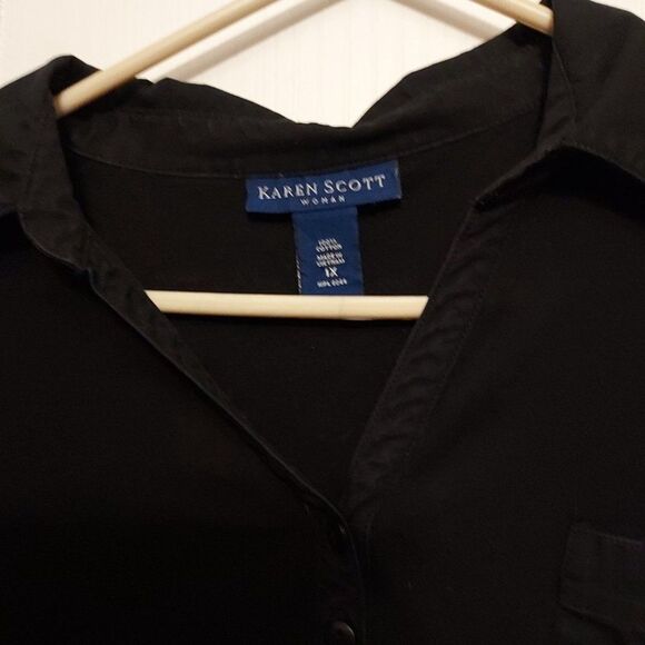 Karen Scott Black 1X VGC 100 % cotton pit to pit 24 inch length 24 3/4 - Picture 3 of 3